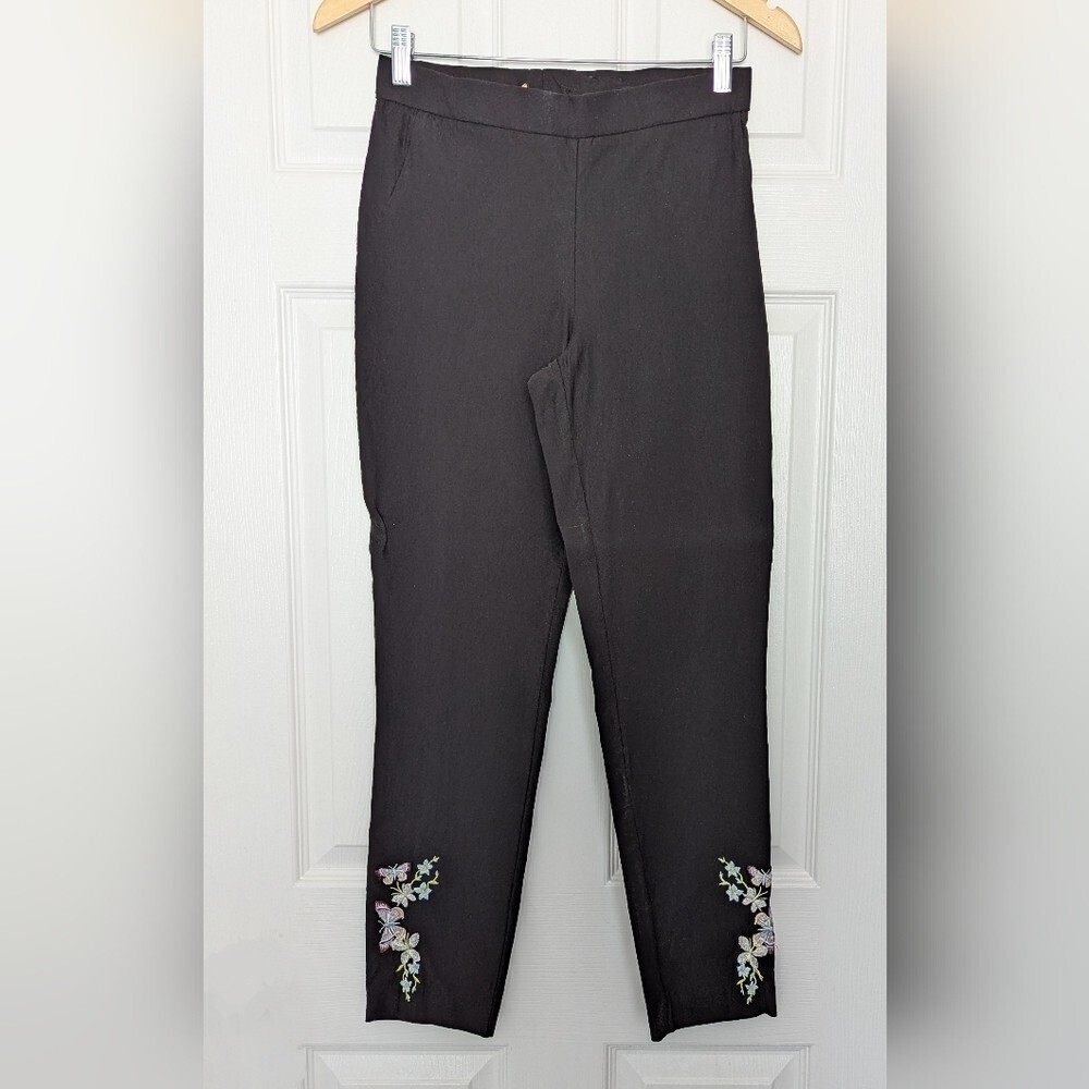 Massimo Fabbro Women's (Size 6) Black Pants with Floral Embroidery